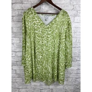Ulla Popken Tunic Top Plus Size 28 / 30 Chartreuse Green Flowy Lined Boho